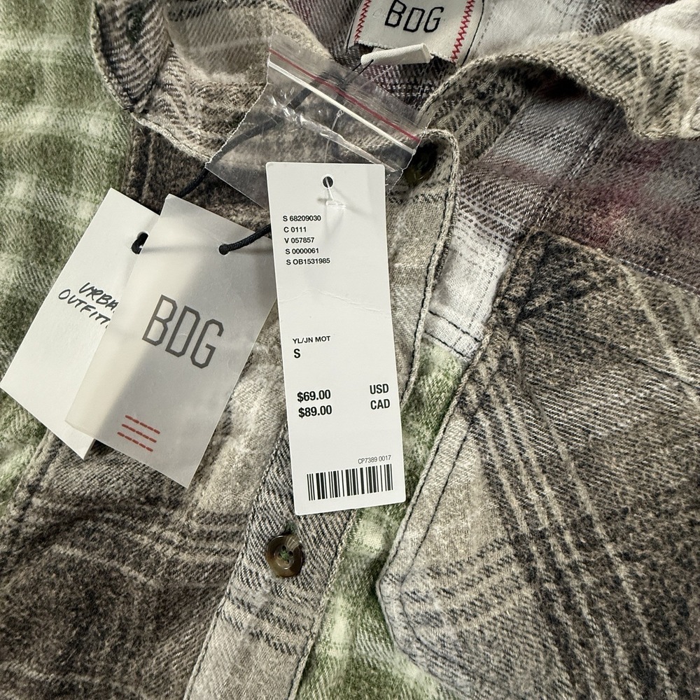 BDG Urban Outfitters Patchwork Plaid Flannel Shirt Womens S Raw Hem NWT Grunge - Picture 6 of 13